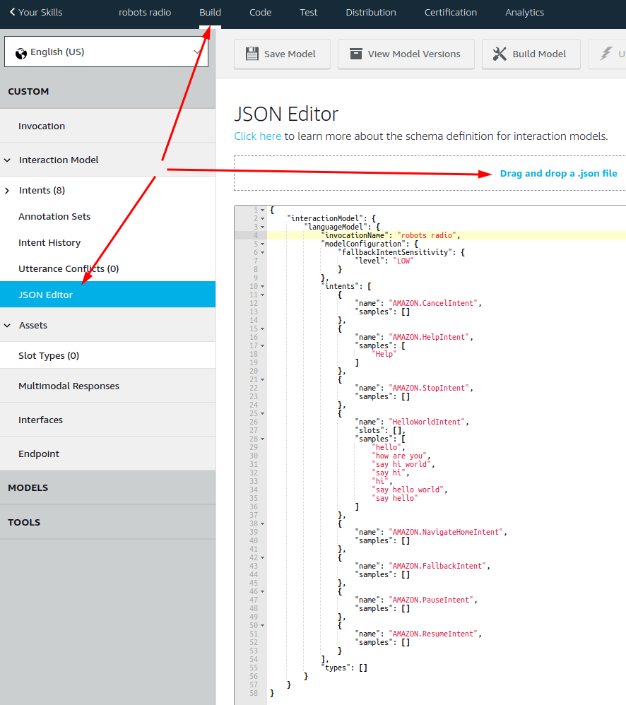 Alexa Developer Console Voice Language Model