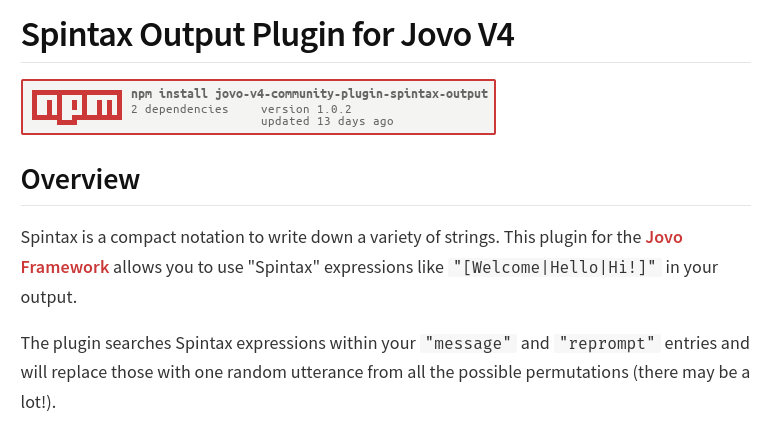 Spintax Output Plugin für Jovo V4
